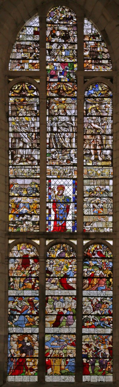 Window depicting Saint Louis in the centre (1505), the Revelation (1611) and other figures (1654), 16th-17th century by French School